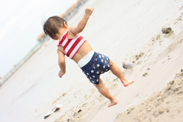 Zaria jumping on puddles