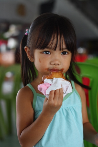 Zara eating fried ice cream - Pulau Ketam