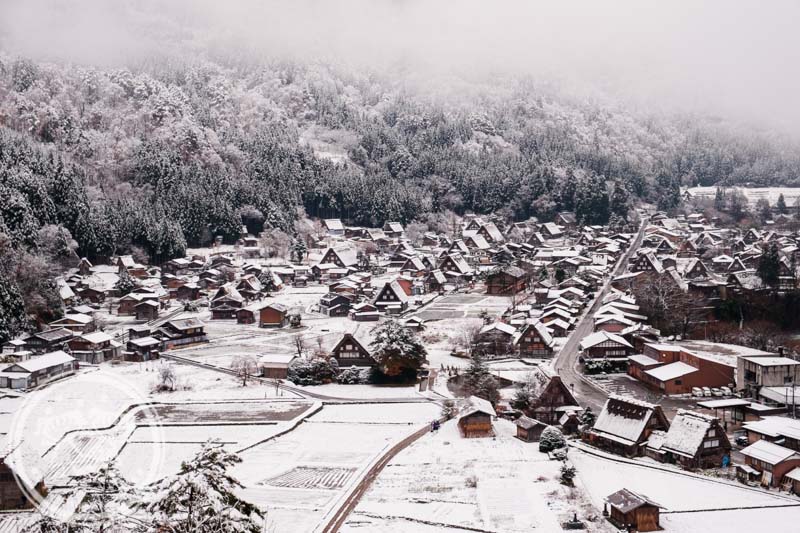 Snow covered Ogimachi Village Shirakawa-go